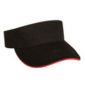 Laundered Chino Twill Visor w/ Contrasting Mock Sandwich Trim (Black/Red)